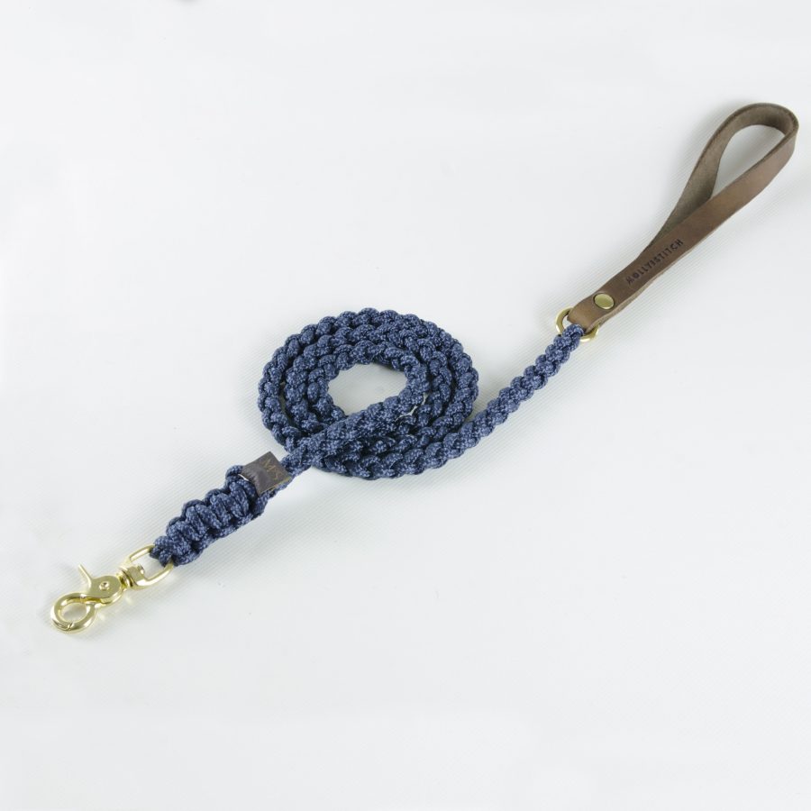 Molly and Stitch Touch of Leather Leash Navy Blue