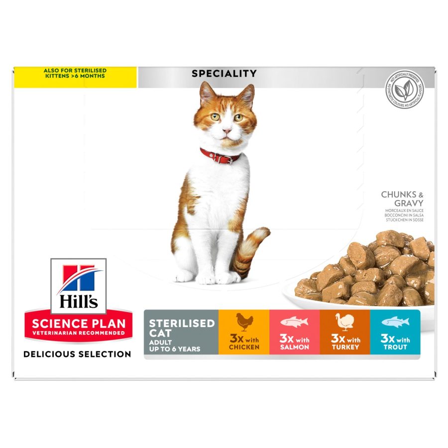 Hills SP Feline Adult Sterilised Chicken, Fish, Trout & Turkey 12x85g portionspåsar